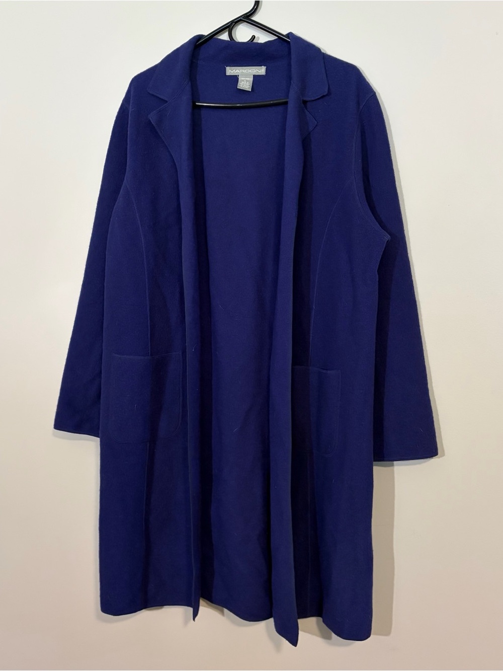 Marconi Vintage Women's Deep Blue Open Front Wool Trench Coat